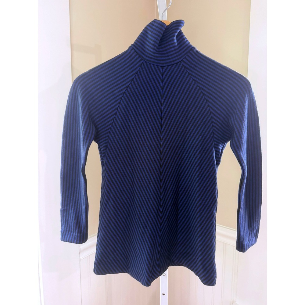 Haider Ackermann Wool Striped Turtleneck Top Chevron Raglan Blue Black XS